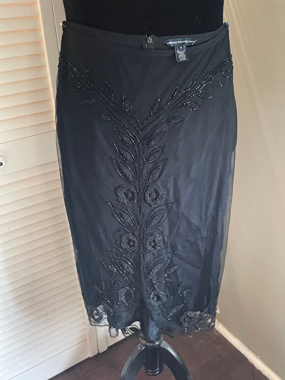 French Connection Black Wiggle Skirt Beaded — very 1920s flapper.